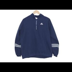 Vintage 90s Adidas Blue White Striped Arm 1/4 Zip Jacket L